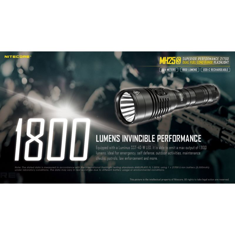 Nitecore MH25S torcia ricaricabile USB-C con Luminus SST-40 1800 lumen alta luminosità e prestazioni a lungo raggio per avventure all'aperto design robusto e modalità luce multiple