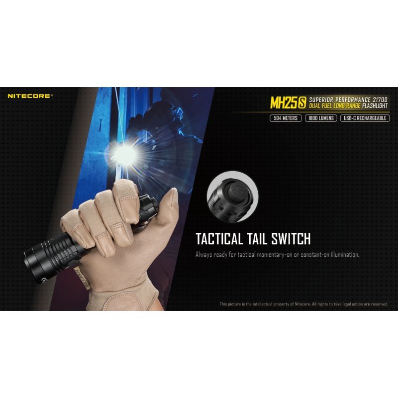 Nitecore MH25S torcia ricaricabile USB-C con Luminus SST-40 1800 lumen alta luminosità e prestazioni a lungo raggio per avventure all'aperto design robusto e modalità luce multiple