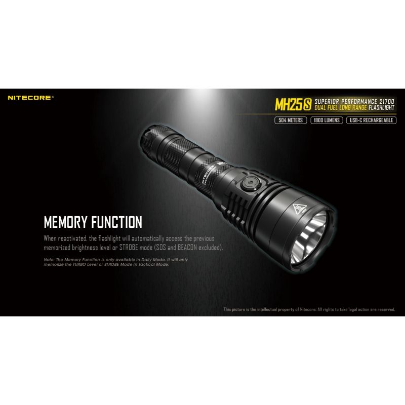 Nitecore MH25S torcia ricaricabile USB-C con Luminus SST-40 1800 lumen alta luminosità e prestazioni a lungo raggio per avventure all'aperto design robusto e modalità luce multiple