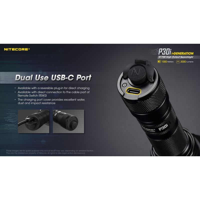 Nitecore P30i Torcia LED Tattica 2000 Lumen Fascio 1000 Metri Ideale per Illuminazione Outdoor Escursioni Notturne e Soccorso Tecnologia Ottica Avanzata Costruzione Robusta