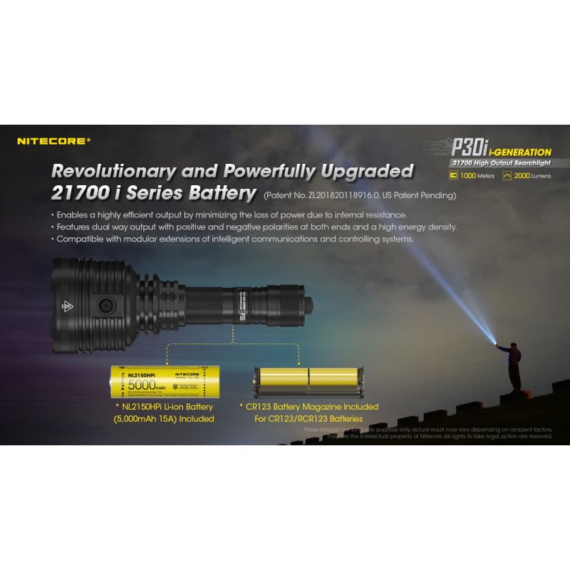 Nitecore P30i Torcia LED Tattica 2000 Lumen Fascio 1000 Metri Ideale per Illuminazione Outdoor Escursioni Notturne e Soccorso Tecnologia Ottica Avanzata Costruzione Robusta