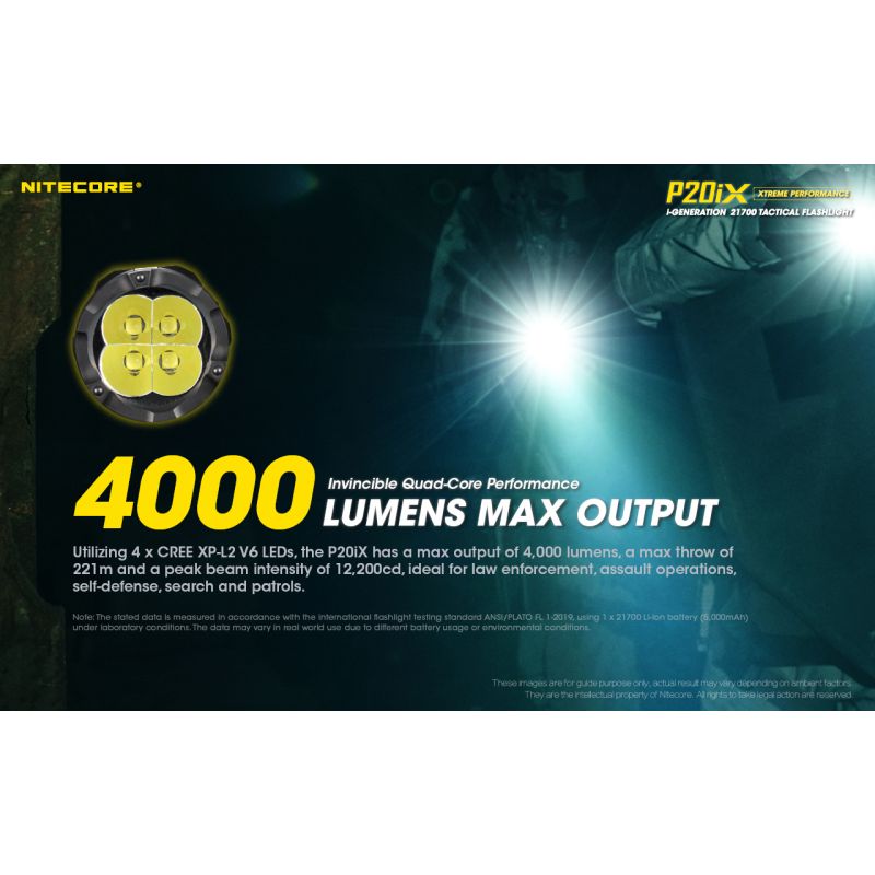 Nitecore P20iX Torcia Tattica 4000 Lumen con 4 x XP-L2 V6 LED USB-C Leggera per Emergenti e Outdoor Tecnologia Ottica di Precisione Modalità Stroboscopica
