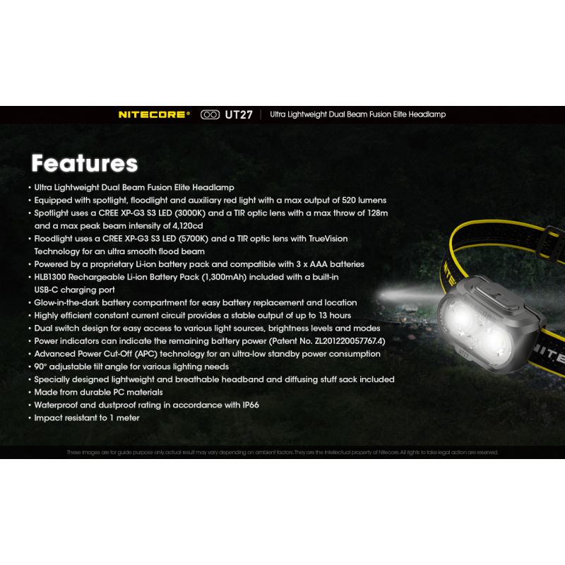 Nitecore UT27 Faro LED 520 Lumen Doppia Illuminazione per Avventurieri Alta Performance Outdoor e Escursionismo Autonomia Prolungata e Sicurezza in Ambienti Esterni Alta Visibilità