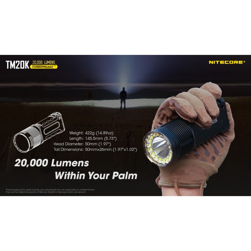 Nitecore TM20K Torcia LED Ricaricabile USB-C 20000 Lumen Per Avventure Outdoor Torcia Robusta E Leggera Ideale Per Ricerca E Soccorso E Attrezzatura Da Campeggio