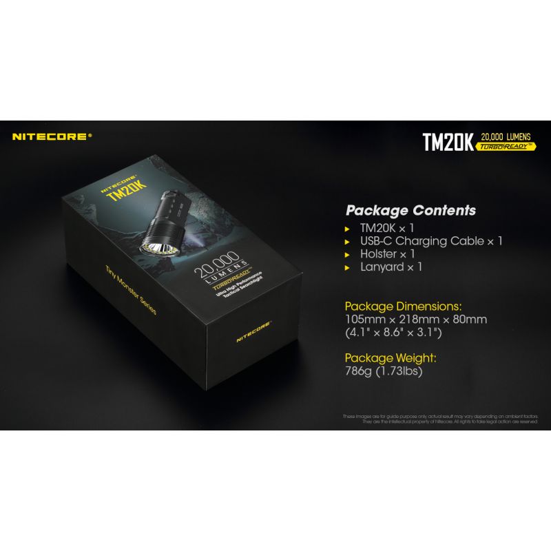 Nitecore TM20K Torcia LED Ricaricabile USB-C 20000 Lumen Per Avventure Outdoor Torcia Robusta E Leggera Ideale Per Ricerca E Soccorso E Attrezzatura Da Campeggio