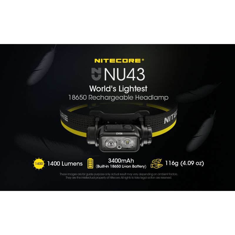 NITECORE NU43 torcia frontale ricaricabile 1400 lumen luce bianca e rossa batteria 3400mAh illuminazione potente per campeggio all'aperto e escursioni attrezzatura essenziale
