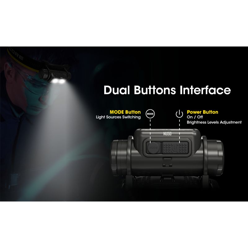 Lampada frontale LED Nitecore NU50 1400 lumen leggera e ricaricabile per illuminazione esterna attrezzatura da escursionismo e ciclismo con modalità luminose multiple lunga durata