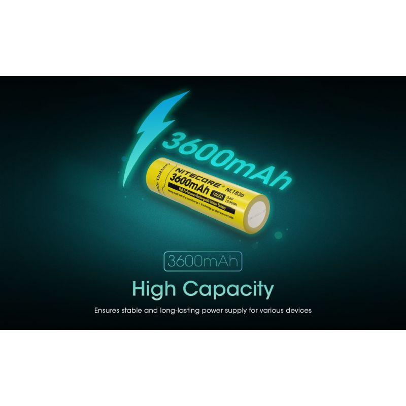 Nitecore 18650 NL1836 3600mAh Li-ion Batteria Ricaricabile per Torce | Alta Capacità
