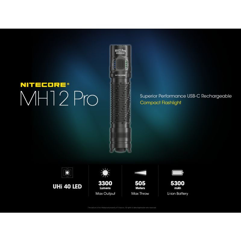 Torcia ricaricabile USB-C Nitecore MH12 Pro 3300 Lumen alta luminosità per avventure all'aperto distanza del raggio 505m escursioni notturne e preparazione per emergenze