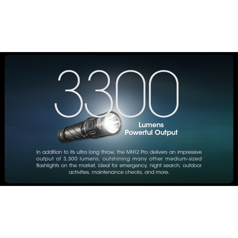 Torcia ricaricabile USB-C Nitecore MH12 Pro 3300 Lumen alta luminosità per avventure all'aperto distanza del raggio 505m escursioni notturne e preparazione per emergenze