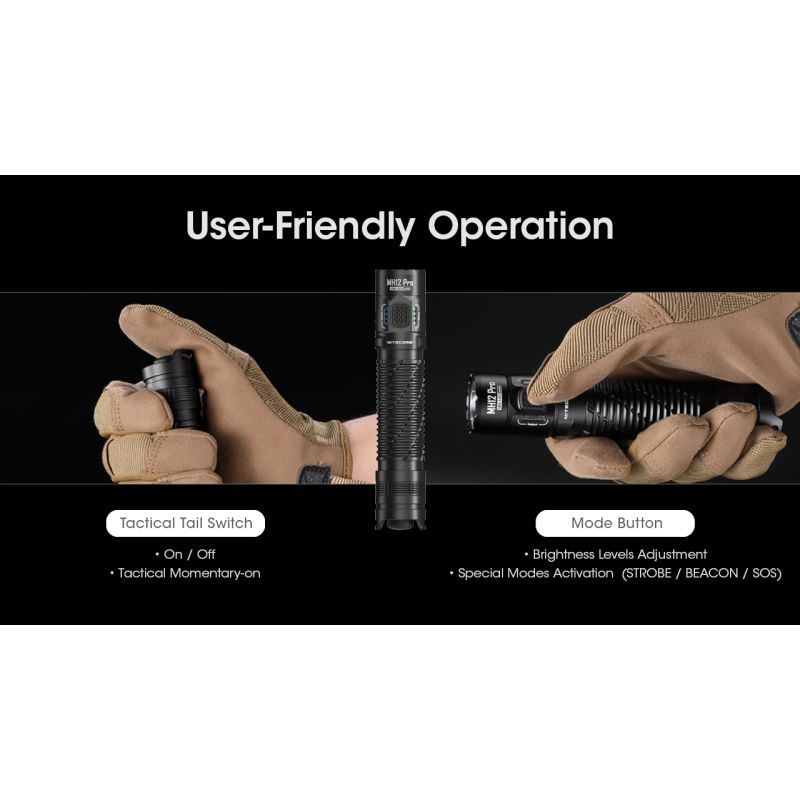 Torcia ricaricabile USB-C Nitecore MH12 Pro 3300 Lumen alta luminosità per avventure all'aperto distanza del raggio 505m escursioni notturne e preparazione per emergenze