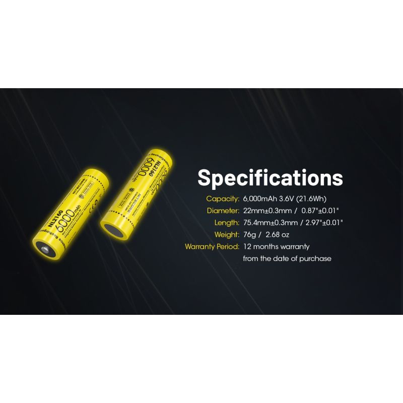 Scopri la batteria ricaricabile NITECORE NL2160 6000mAh 3.6V design compatto per torcia LED dispositivi ad alta potenza tecnologia al litio prestazioni e durata eccezionali