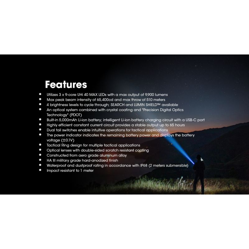 Torcia Nitecore TM9K PRO 9900 lumen ricarica USB-C torcia per ricerca e salvataggio con raggio 510 metri torcia leggera e durevole ideale per avventura e forze dell'ordine