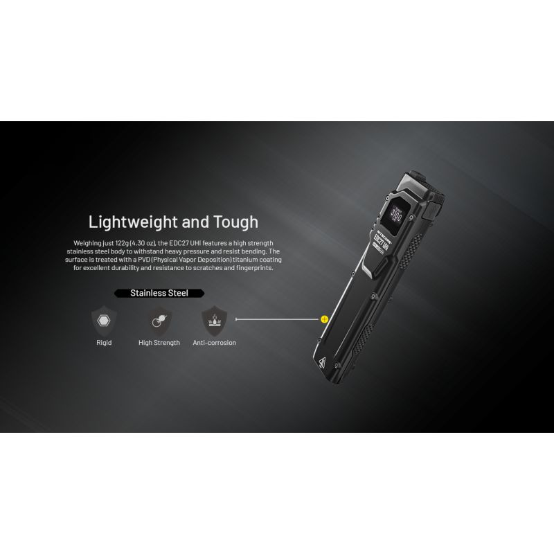 Torcia Ricaricabile USB-C NITECORE EDC27 UHi 3100 Lumen Alta Luminosità per Outdoor Torcia LED Compatta e Potente con Raggio di 305 Metri Ideale per Campeggio ed Emergenze