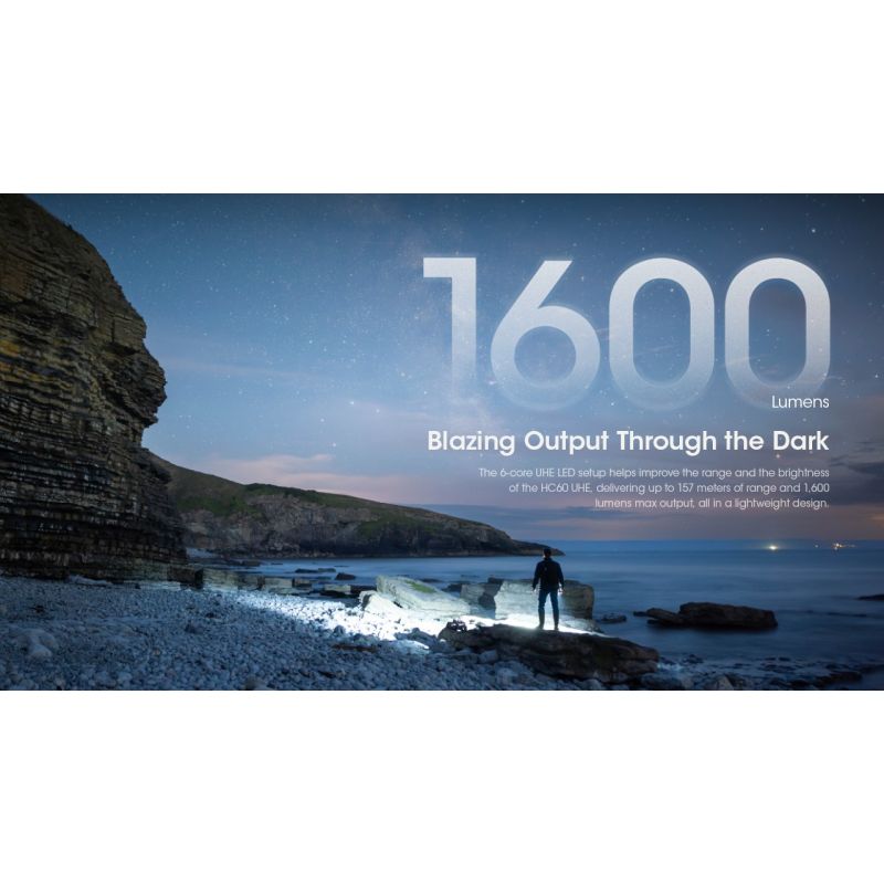 Scopri la Nitecore HC60 UHE lampada frontale ricaricabile 1600 lumen per campeggio ed escursionismo design robusto batteria di lunga autonomia per illuminazione outdoor di sicurezza e avventure