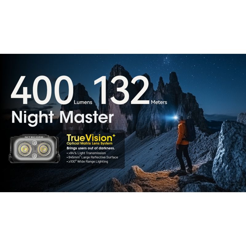 Lampada Frontale NITECORE NU25 MCT 400 Lumen ricaricabile USB-C luce rossa design compatto per appassionati di outdoor illuminazione versatile e visibilità ottimale