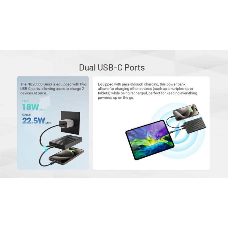 Nitecore NB20000 Gen3 QC Power Bank 20000mAh doppie porte USB-C ricarica veloce caricatore portatile leggero soluzione di potenza alta capacità per accessori elettronici