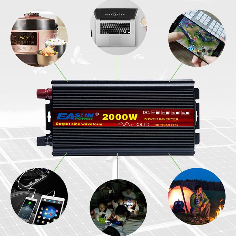Inverter EASUN a Onda Sinusoidale Pura 2000W 5000W Convertitore CC a CA 12V 24V 220V Potenza di Picco Efficienza Energetica Basso Consumo Inverter Alta Prestazione per Casa e Elettrodomestici