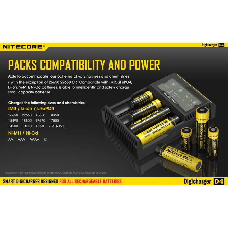 Nitecore D4 Digicharger caricabatterie intelligente con LCD Display compatibilità universale per batterie Li-Ion e Ni-MH ricarica simultanea e sicurezza avanzata acquisto conveniente