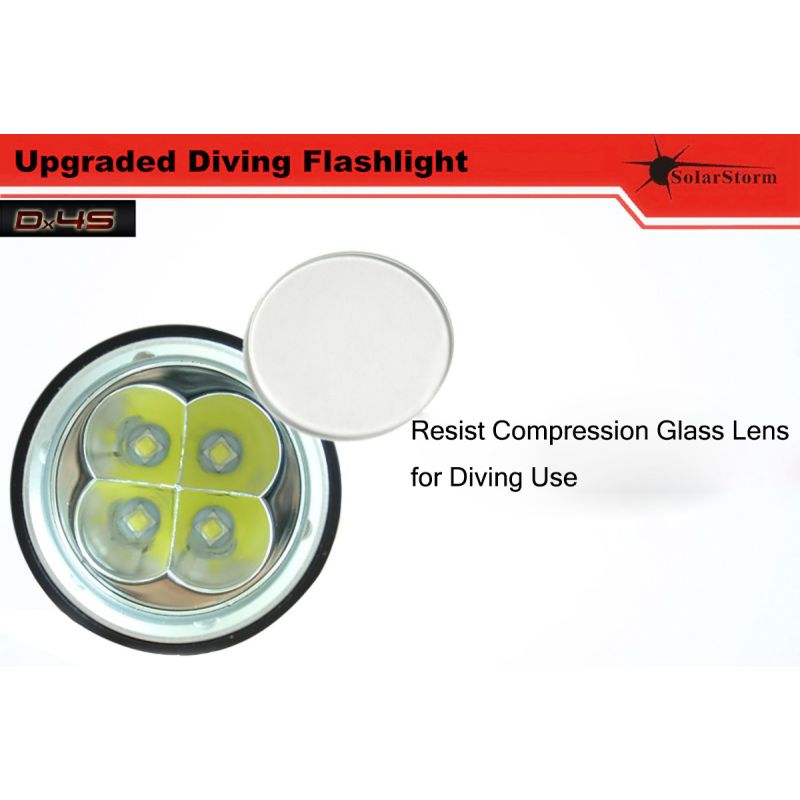 Scopri Solarstorm DX4S 4xU2 torcia LED da immersione 3200 lumen perfetta per esplorazioni sottomarine alluminio durevole torcia subacquea IPX8 compatibile con batterie litio
