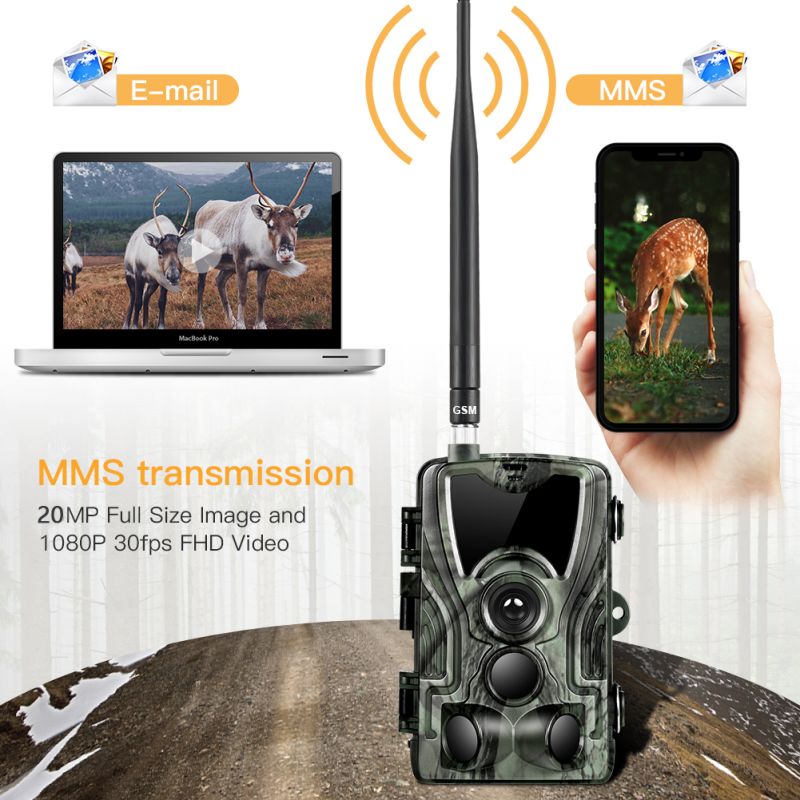 Telecamera da Caccia Mobile HC801M 20MP 1080P Visione Notturna Trail Wildlife Camera 2G MMS SMS Perfecta per Osservazione della Natura Infrarosso Game Camera 42 LED