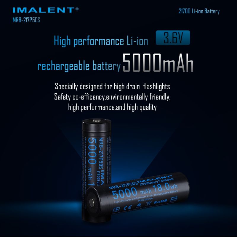 IMALENT MRB-217P50S Batteria Ricaricabile 21700 5000mAh: Lunga Durata per Torce LED!