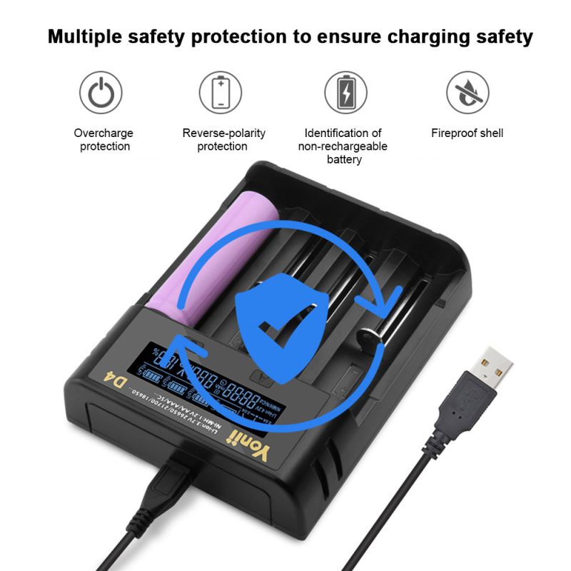 Caricabatteria YONII D4 LCD 4 Slot per 18650 21700 26650 Litio AA AAA Ni-mh - Universale!