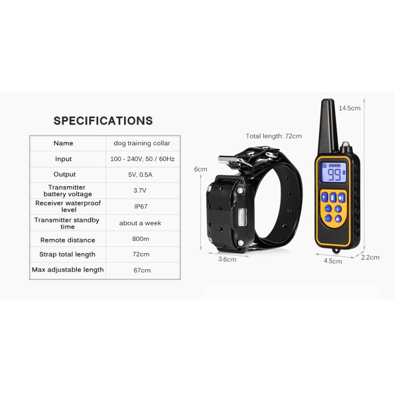 Collare Addestramento Cani Elettrico 800m Impermeabile con Display LCD e Livelli Vibrazione Regolabili per Addestramento Obbedienza all'Aperto di Cani di Tutte le Taglie