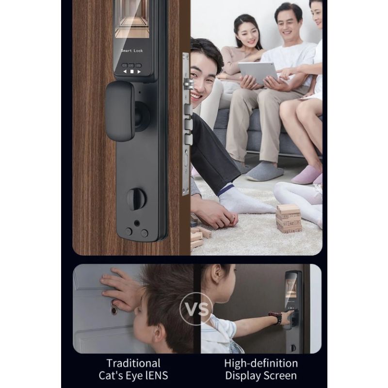Scopri il 3D Face Smart Door Lock con telecamera di sicurezza e monitor impronta digitale per una sicurezza domestica intelligente e tecnologia avanzata con sei modi di sblocco