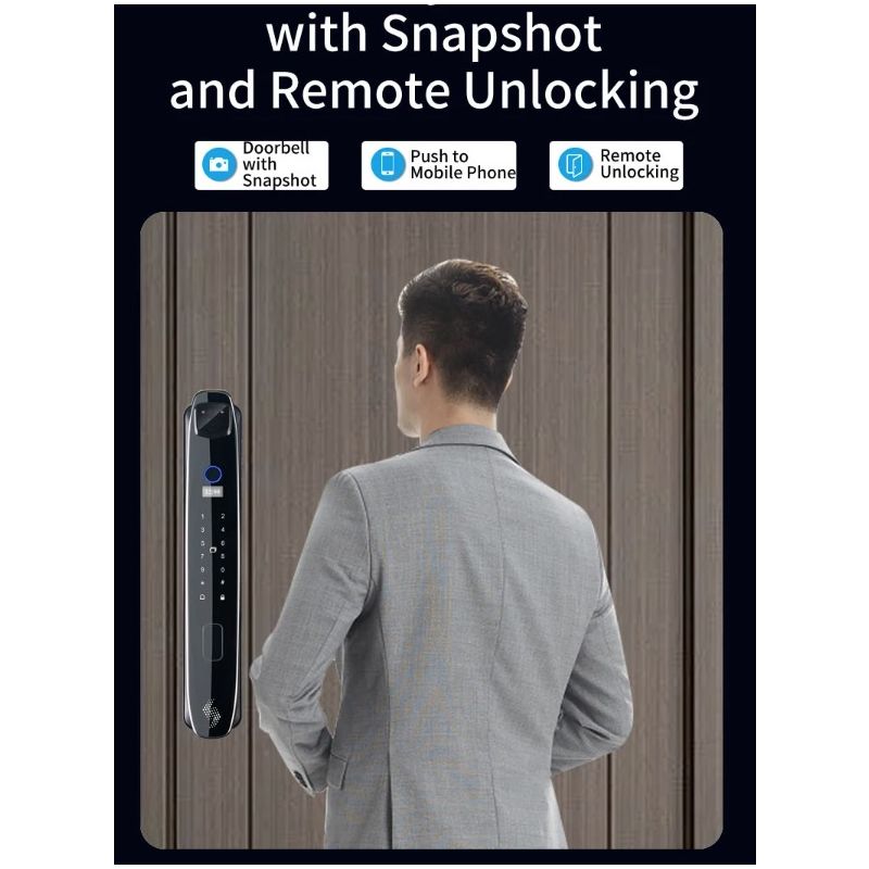 Scopri il 3D Face Smart Door Lock con telecamera di sicurezza e monitor impronta digitale per una sicurezza domestica intelligente e tecnologia avanzata con sei modi di sblocco