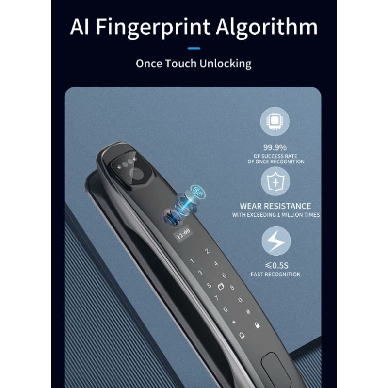 Scopri il 3D Face Smart Door Lock con telecamera di sicurezza e monitor impronta digitale per una sicurezza domestica intelligente e tecnologia avanzata con sei modi di sblocco