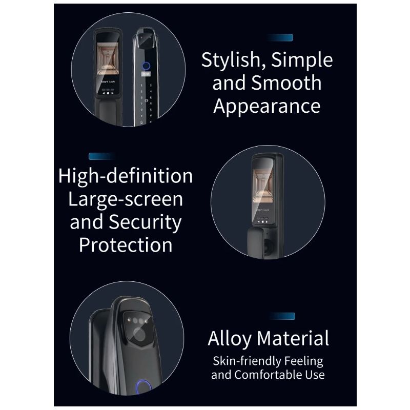 Scopri il 3D Face Smart Door Lock con telecamera di sicurezza e monitor impronta digitale per una sicurezza domestica intelligente e tecnologia avanzata con sei modi di sblocco