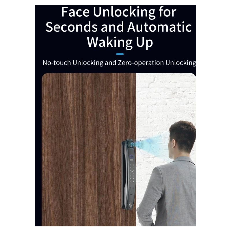 Scopri il 3D Face Smart Door Lock con telecamera di sicurezza e monitor impronta digitale per una sicurezza domestica intelligente e tecnologia avanzata con sei modi di sblocco