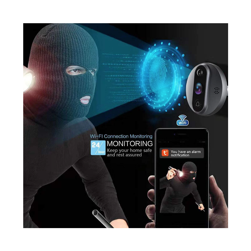 Tuya Smart 1080P WiFi Videocamera Spioncino Visione Notturna Rilevamento Movimento Sicurezza Domestica Design Discreto Batteria Ricaricabile Campo Visivo 120 Gradi Tranquillità garantita
