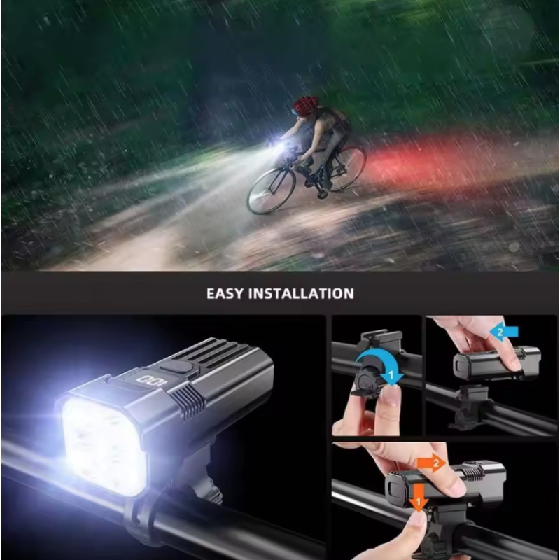 Luce Anteriore Bici LED 1200LM Ricaricabile USB-C | Faro MTB Strada per Sicurezza Ciclismo