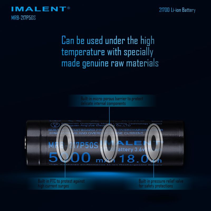 IMALENT MRB-217P50S Batteria Ricaricabile 21700 5000mAh: Lunga Durata per Torce LED!