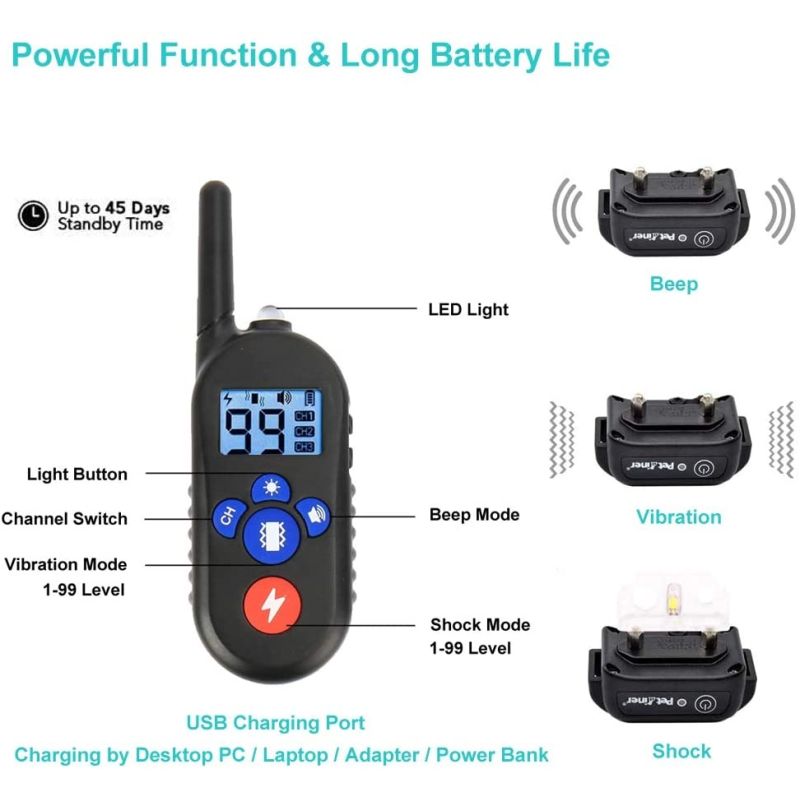 Miglior collare di addestramento 2025 collare elettrico per cani con controllo remoto 800m 3 modalità impermeabile IP67 batterie ricaricabili per addestramento cani piccoli e medi