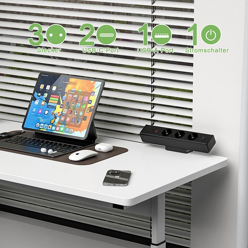Multipresa da Scrivania con Morsetto, Stazione Ricarica Rapida USB-C 65W, Prese EU, Protezione Sovraccarico, Ufficio Moderno