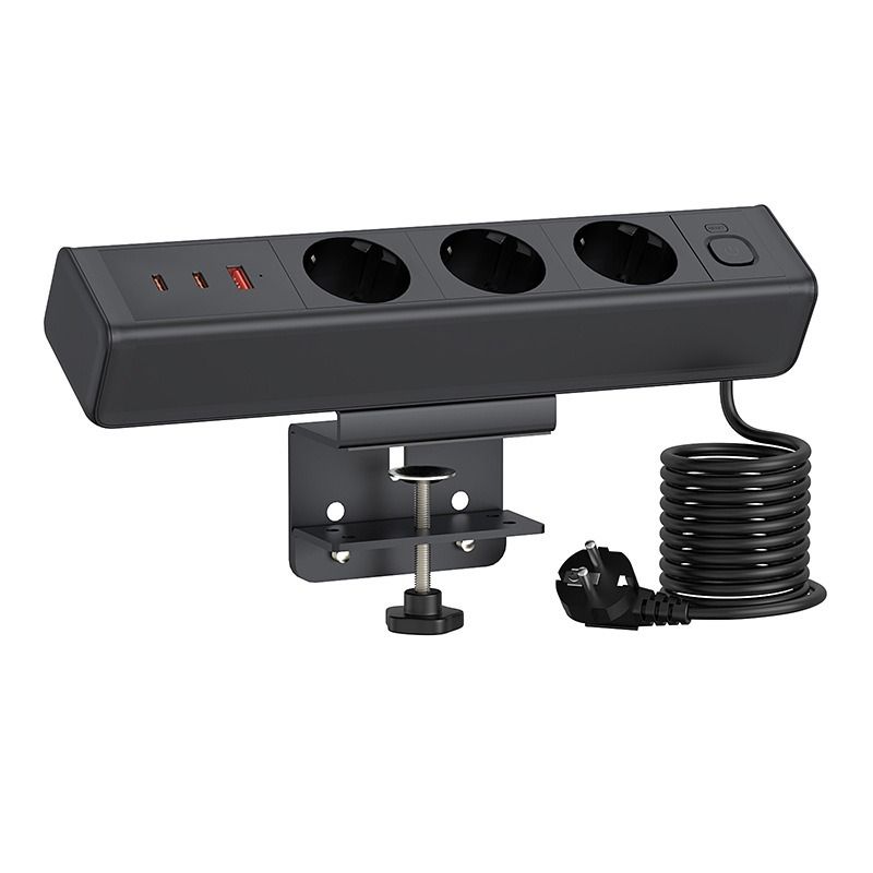 Multipresa da Scrivania con Morsetto, Stazione Ricarica Rapida USB-C 65W, Prese EU, Protezione Sovraccarico, Ufficio Moderno