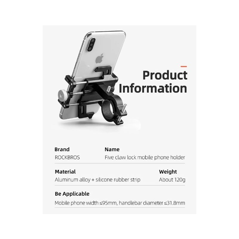 Scopri il ROCKBROS Supporto Telefono Moto Bicicletta Elettrica Design Innovativo Lega di Alluminio CNC con Cinque Artigli e Nastro Antiscivolo Sicuro Stabile Versatile Accessori Bici