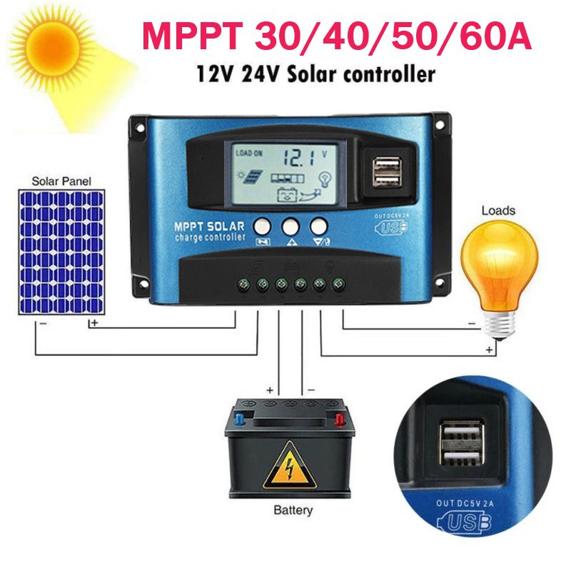 Regolatore di Carica Solare MPPT 30A 100A Caricatore Batteria con Dual USB 5V Display LCD Gestione Solare Avanzata e Chip Master Industriale per Ottimizzare e Proteggere il Tuo Sistema Energetico