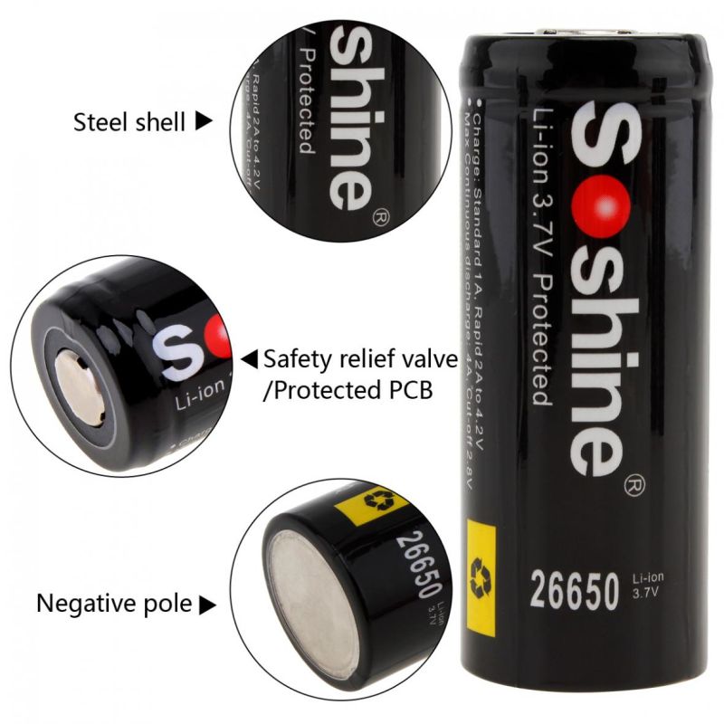 Batterie ricaricabili Soshine 26650 5500mAh Li-ion alta prestazione per torce e vaping fonte di energia affidabile lunga durata confezione da 2 senza effetto memoria protezione PCB