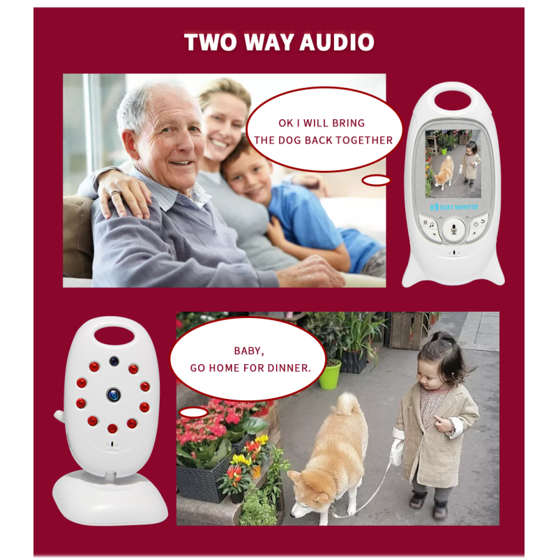 VB601 Monitor Video Wireless per Bambini 2.4G Telecamera di Sicurezza a Colori Comunicazione Bidirezionale Visione Notturna LED IR Monitoraggio della Temperatura Ninnananna Integrata