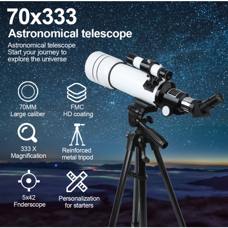 Telescopio Astronomico Professionale Bossdun 333X per Bambini Scoprire l'Universo Ingrandimento 333X Osservazione della Luna e delle Stelle Costruzione in Metallo Resistente