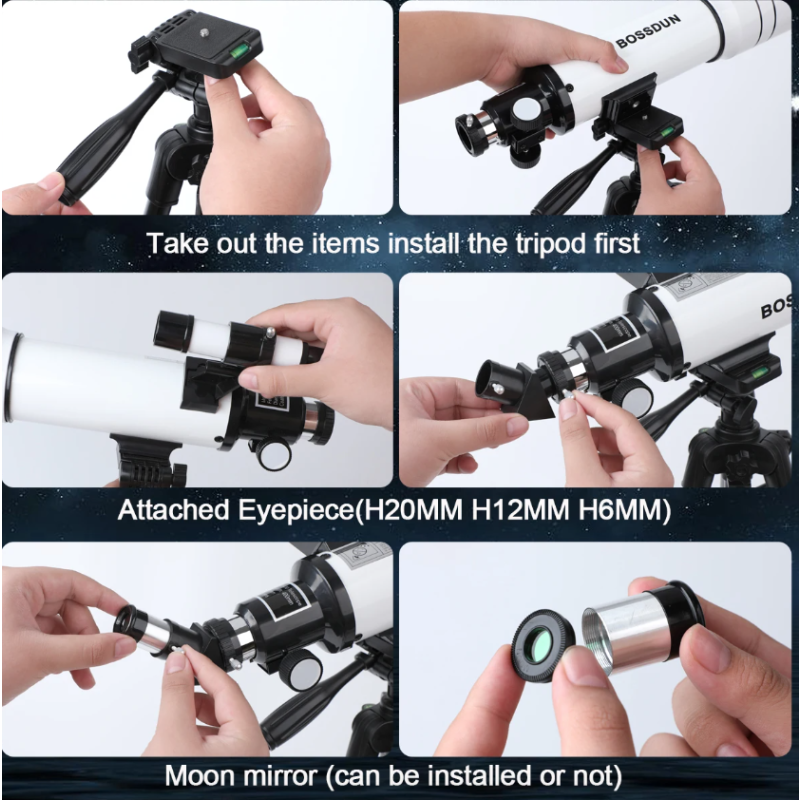 Telescopio Astronomico Professionale Bossdun 333X per Bambini Scoprire l'Universo Ingrandimento 333X Osservazione della Luna e delle Stelle Costruzione in Metallo Resistente