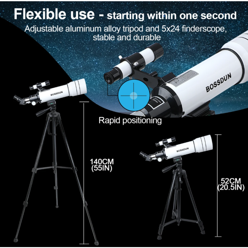 Telescopio Astronomico Professionale Bossdun 333X per Bambini Scoprire l'Universo Ingrandimento 333X Osservazione della Luna e delle Stelle Costruzione in Metallo Resistente