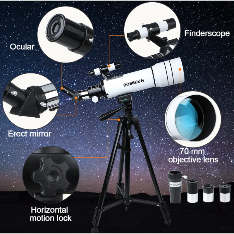 Telescopio Astronomico Professionale Bossdun 333X per Bambini Scoprire l'Universo Ingrandimento 333X Osservazione della Luna e delle Stelle Costruzione in Metallo Resistente