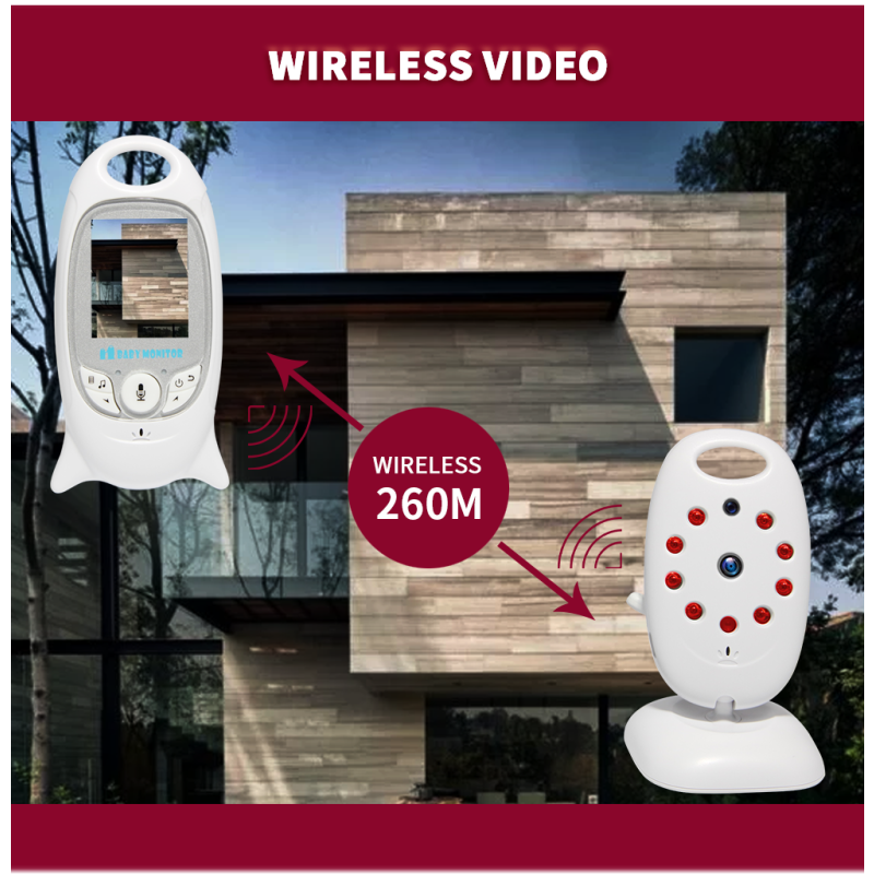 VB601 Monitor Video Wireless per Bambini 2.4G Telecamera di Sicurezza a Colori Comunicazione Bidirezionale Visione Notturna LED IR Monitoraggio della Temperatura Ninnananna Integrata
