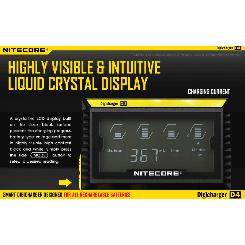 Nitecore D4 Digicharger caricabatterie intelligente con LCD Display compatibilità universale per batterie Li-Ion e Ni-MH ricarica simultanea e sicurezza avanzata acquisto conveniente
