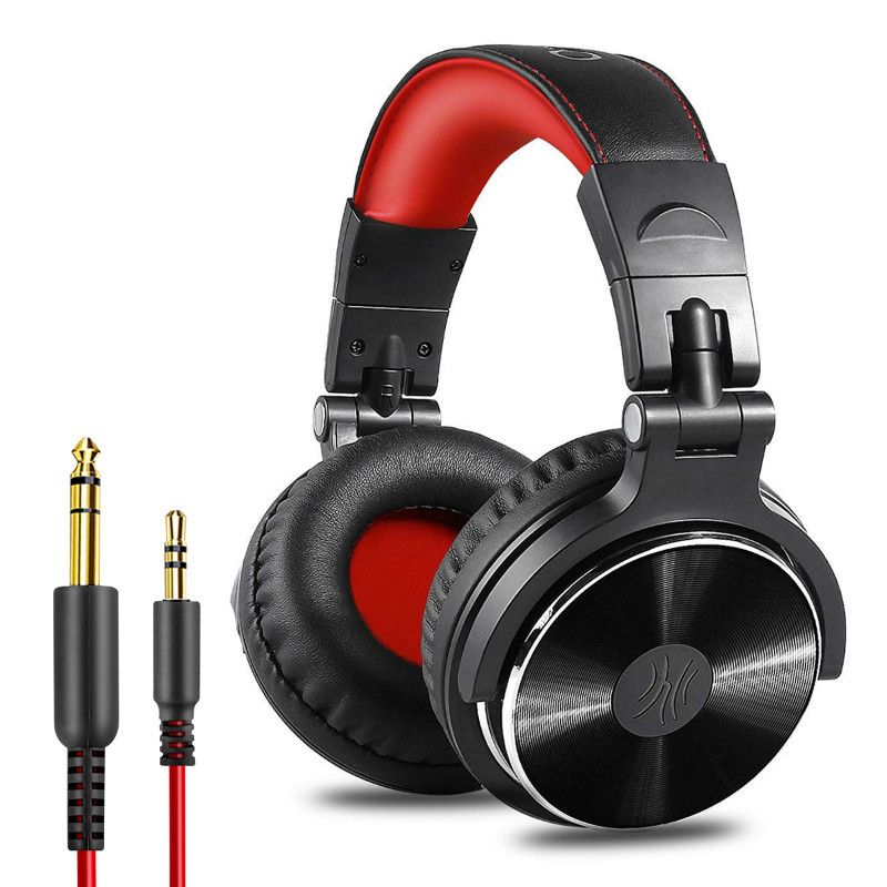Oneodio Pro-10 Wired Professional Studio Pro DJ Cuffie con Microfono Over Ear Monitor HiFi Cuffie Musicali Auricolari per Telefono PC-Rosso & Nero